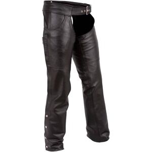 Classic Leather Gear First Mens Black Motorcycle Chaps Size L Leather Lined